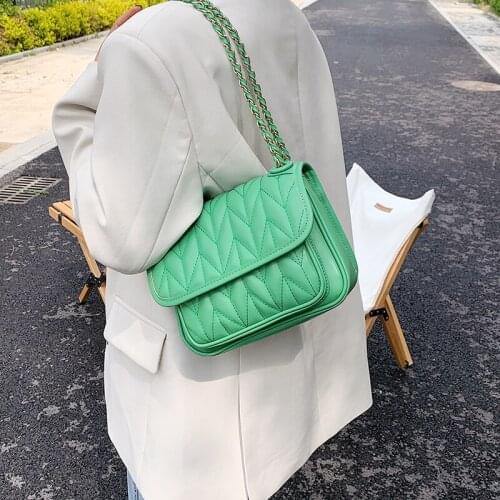 Summer Green Small PU Leather Crossbody Bags for Women 2021 Trend Lady Chain Branded Trending Shoulder Handbags Designer Purse