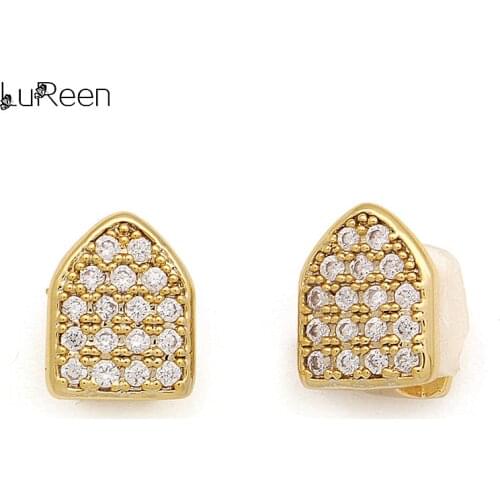 LuReen Single Gold Teeth Grills Hip Hop Grills Top Grill Cosplay Teeth Cap Halloween Tooth Jewelry Party XHYT1066