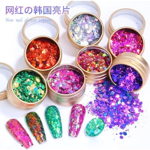 12 Colors Galaxy Nail Glitter Chameleon Hexagon Size Mixed Sequins Shiny Nail Sparkle Powder Flakes Nail Art Decorations