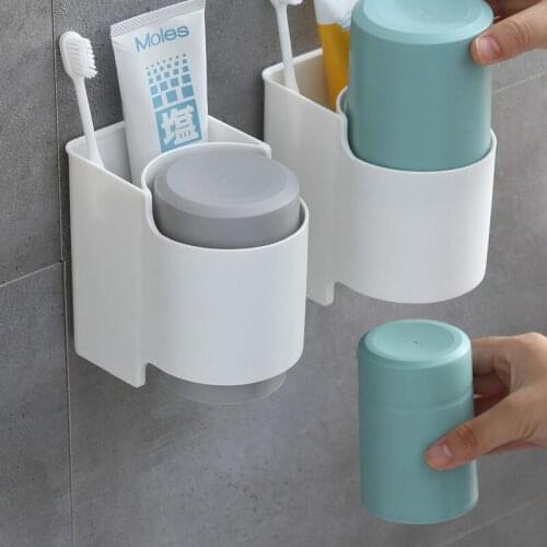 Wall-mounted Toothbrush Storage Rack Toothpaste Holder No Punching Design Strong Adsorption Hanging Save Space With 2 Cups