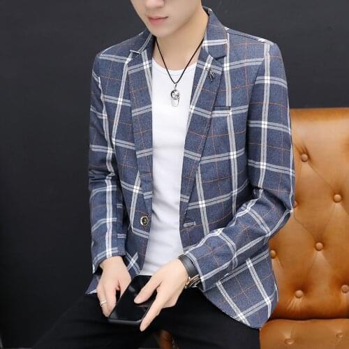 2021 spring and autumn new small suit male Korean version of the trend of plaid single suit mens casual jacket Slim handsome th