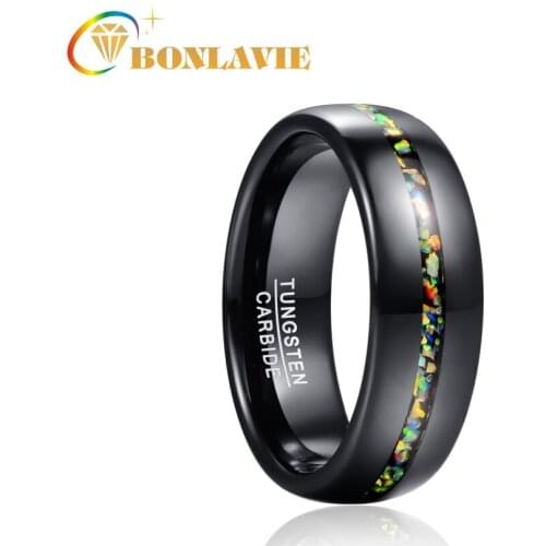 BONLAVIE 8mm Black Opal Dome Tungsten Carbide Ring Wedding Band for MenComfort Fit Rings Engagement Jewelry Gift