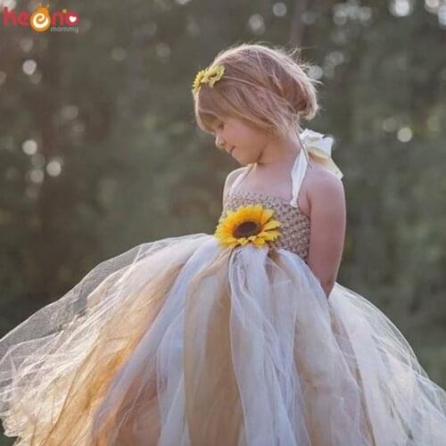 Sunflower Dreams Girls Tutu Dress Brown Ivory Flower Kids Pageant Ball Gowns for Country Wedding Girls Fancy Scarecrow Costume