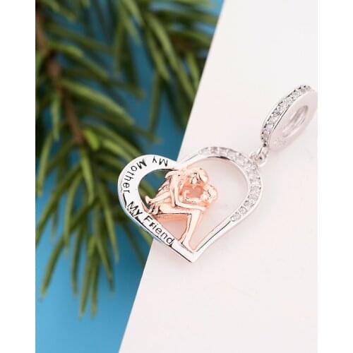 Fit Original Pandora Charm Bracelet 925 Sterling Silver Rose Gold Mother Daughter Love Pendant Bead For Making Women Berloque