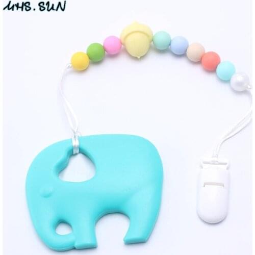 MHS.SUN Animal Elepant Pendant Teething Pacifier Chain Nursing Baby Chewing Silicone Beaded Soother Nipple Clip Best Infant Gift