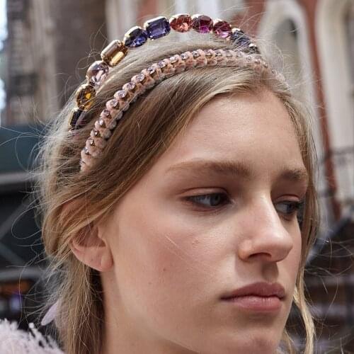 Stonefans Fashion Colorful Gemstones Crystal Crown Headband Tiara Hair Ornaments Rhinestone Hair Comb Headwear Wedding Jewelry