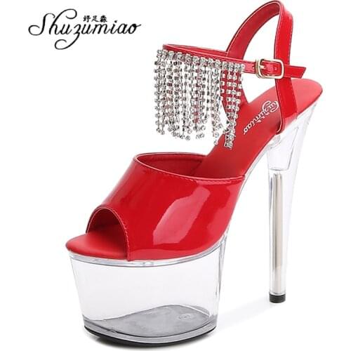 Women High Platform Sandals Luxury Rhinestone High Heels Ladies Crystal Clear Shoes Transparent Heels Strippers Strappy Sandals