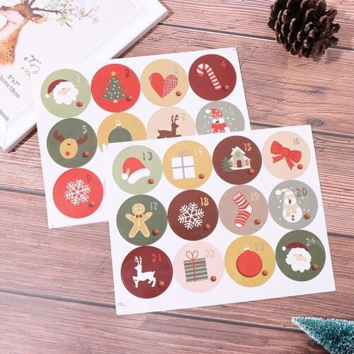 Merry Christmas Advent Calendar Number Paper Sticker Cookie Candy Seal Stickers Xmas Decoration DIY Gift Packing Label