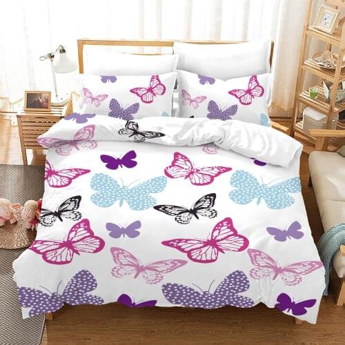 Beautiful Butterfly Pattern Down Quilt Cover Bedding Set Stylish Pillowcase Home Textile Bedroom Decoration for Full Size