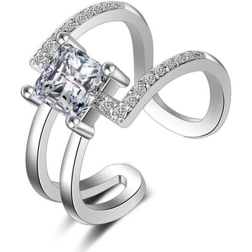 TR1 New arrival hot sell fashion shiny zircon 925 sterling silver ladies`finger rings women birthday gift wholesale