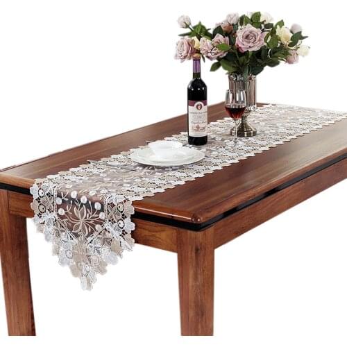 Europe Embroidered White Gold Flower Table Runner Table Flag Modern Table Cover TV Cabinet Tablecloth Party Wedding Decoration