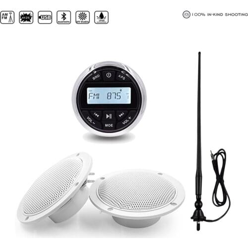 Waterproof Marine Bluetooth Stereo Boat Radio Audio Receiver MP3 Player+4inch Marine Speaker+FM AM Antenna For RV UTV Golf Cart