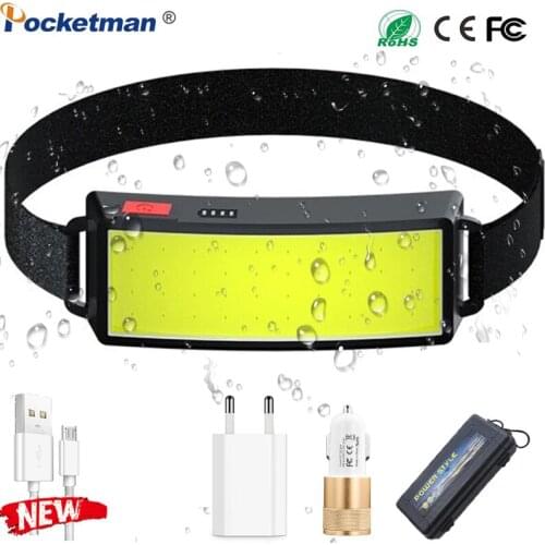 50000LM Strong Power COB LED Headlight USB Rechargeable Headlamp With Red Warning Waterproof Head Lamp Built-in Battery Led Lamp