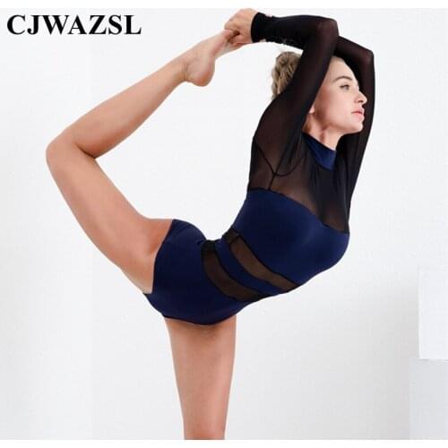 Womens yoga clothing breathable and quick-drying dance gymnastics clothing sports fitness mesh stitching jumpsuit fitness exerc