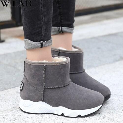 WTAB 2018 Australia Women Snow Boots 100% Genuine Faux Suede Ankle Boots Warm Winter Boots Woman Flat Slip On Platform shoes