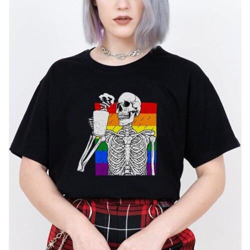 Skull T Shirts Women Skeleton Beer Gothic Witchy Graphic T-shirts Halloween Cool Metal Grunge Vintage T Shirts Female Clothes