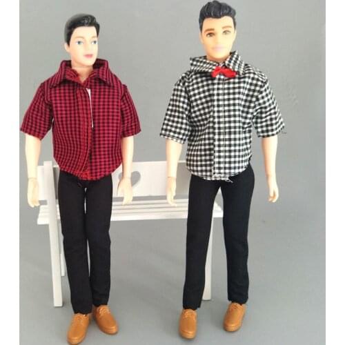 1:6 Boy Doll Clothes For Ken Doll Plaided Shirt & Black Pants Trousers Clothes For Barbies Boyfriend Ken Prince Doll Accessory