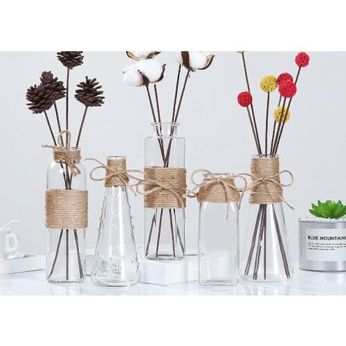 1PC Nordic Glass Vases Living Room Table Decoration Transparent Water Hydroponics Flower Rope Dry Flower Vase Diy OK 0777