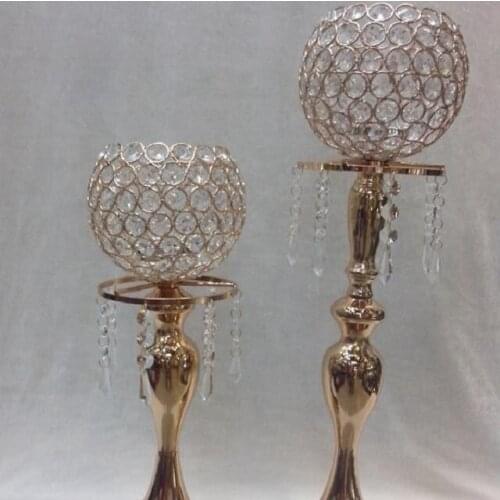 10pcs)Gold Beaded Crystal Ball Candelabra Centerpieces yudao1721