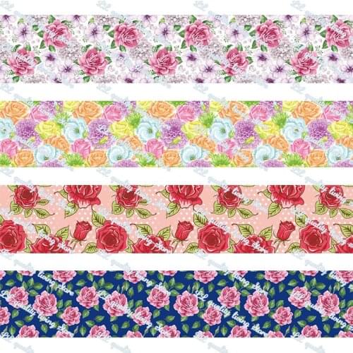 16-75MM Cartoon Flower printed Grosgrain Ribbon 50 Yards/Roll Tape Clothing Bakery Gift Wrapping Accessory Hairbow Head
