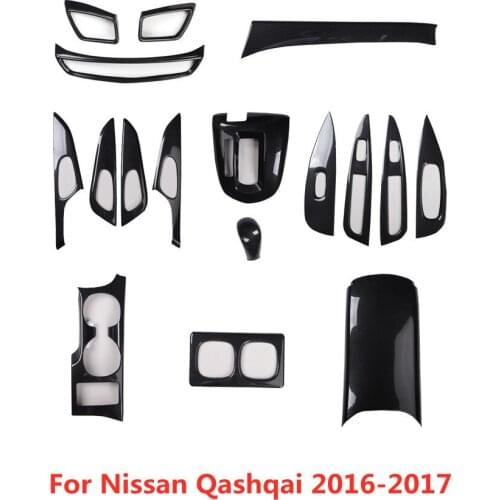 17pcs Car Interior Styling Gear Center Console Cover Drink Holder Handle Outlets Moulding Trim for Nissan Qashqai 2016 2017