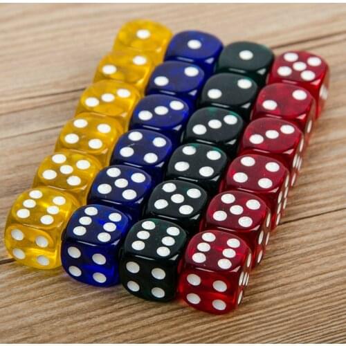 24Pcs Set 16MM Rounded Corners Four-Color Transparent Dice (Transparent Blue, Green, Yellow, Red All 6)