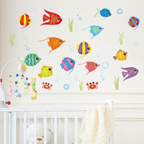 Seabed Fish Wall Sticker DIY Cartoon Wall Decals for Kids Rooms Kindergarten Bathroom Decoration Accessories
