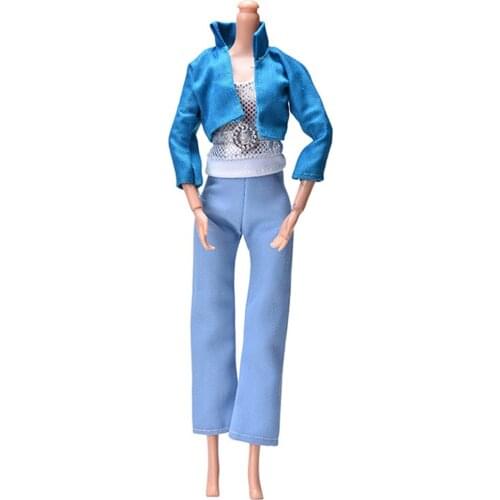 3 Pcs/lot Handmade Clothing for Dolls Blue Coat Light Blue Pant Silver Vest For Doll High Quality
