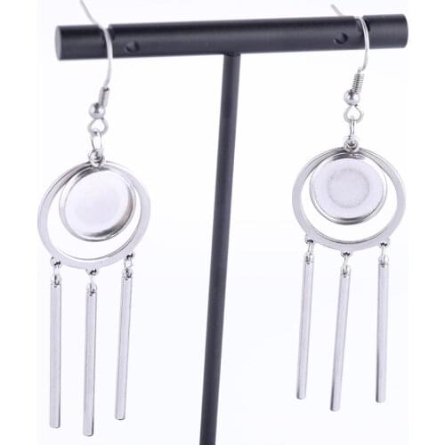 6pcs stainless steel dangle earring blanks with trailer bars 12mm dia cabochon base setting trays diy bezel hooks for earrings