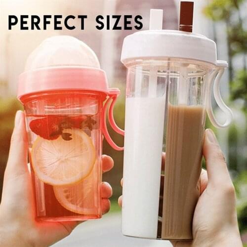 600ml Double Sippy Drink Cup Lovers Water Bottle Straw BPA Free Portable Travel Leak Proof Drinking Coffee Cup Christmas Gift