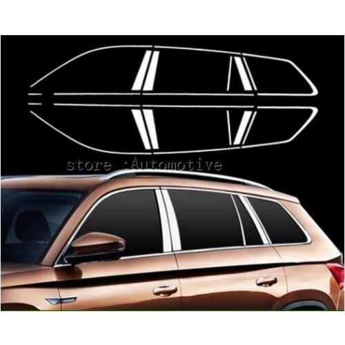 2017 2018 2019 For Skoda Kodiaq car stick stainless steel glass window garnish pillar middle column strip trim moulding hoods