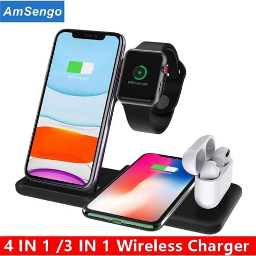 Amsengo 15W Qi Fast Wireless Charger 4 in 1 Charging Dock Station For iPhone 12 11 Pro XS MAX XR X 8 Apple Watch SE AirPods Pro