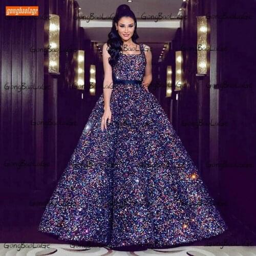 Glitter Evening Dresses Sleeveless Lace Up Sequined Ball Gown Women Party Reflective Dress Long Custom Made 2020 Robe De Soiree