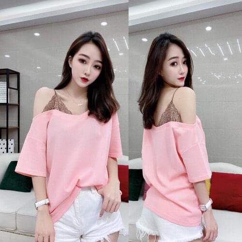 Blouse Women 2020 off-the-Shoulder V-neck Shirts Womens Summer Short Sleeve Loose Casual Top Blusas Ropa De Mujer