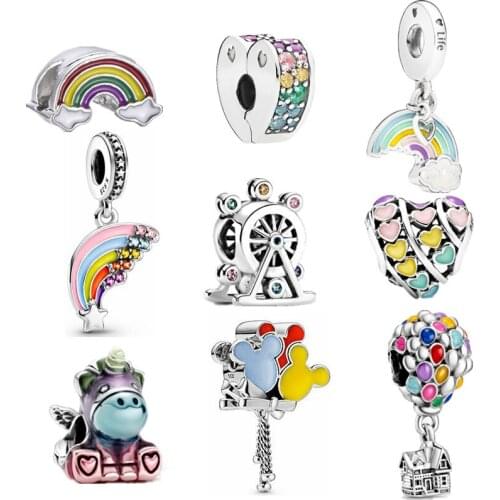 S925 Sterling Silver New Product Color Rainbow Balloon Charms Beads Fit Original Pandora Charms Bracelets DIY Jewelry For Women