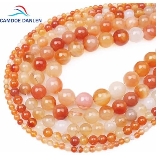 Natural Stone Beads Orange Red Carnelian Agates Round Bead 4 6 8 10 12MM Diy Bracelet Charm Beads For Jewelry Making Wholesale