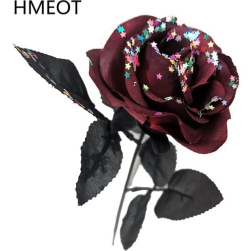 Black Red Artificial Rose Single Branch With Colored Five-pointed Star Decor Halloween Gifts Wedding Home Decoration Photo Props