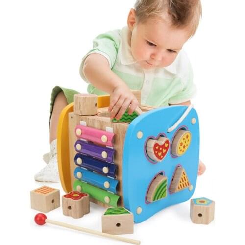 Wooden toy hauling intelligence box Childrens educational early education building blocks around bead trailer toy gift M128