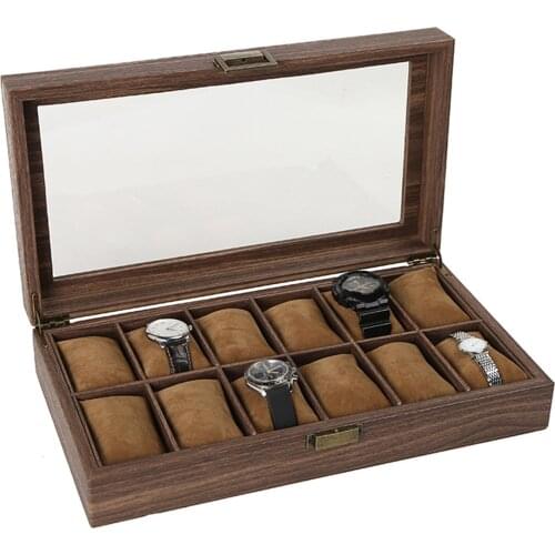 Wooden Watch Box Holder for Watches, Bracelets, Cuffs - Glass Lid Window Lockable Collection Storage and Display Organizer