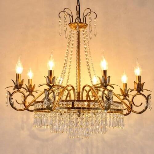 Foyer Pendant crystal chandelier lighting dining room E14 Led kitchen Fixture Retro Rust iron hanging lamp Led chandelier Lustre