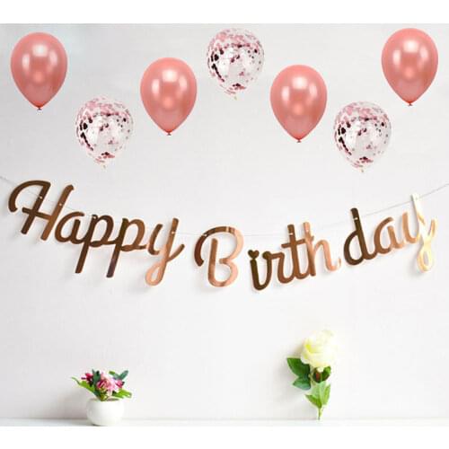 Happy Birthday Garland For Birthday Party Wedding Decor Hanging Banner Flag Rose Gold Silve