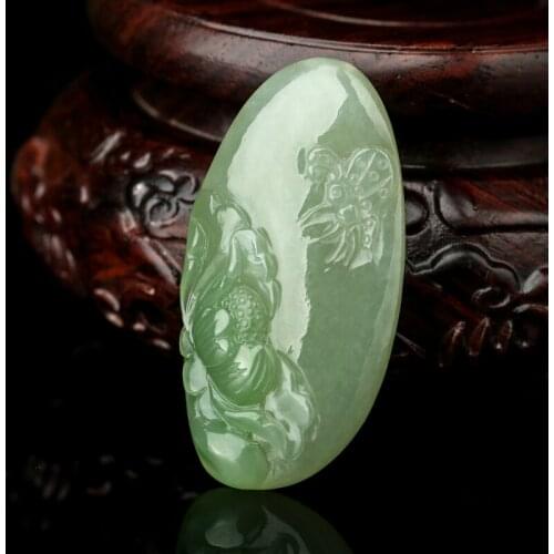 H51#Hetian jade green pendant Pendant Qinghai material green white jade green jade pendant