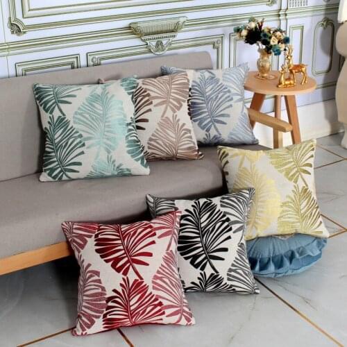 Cilected Cotton Linen Cushion Cover Jacquard Palm Leaves Throw Pillowcase New Year Home Sofa Decorative Pillow Cover 45x45cm