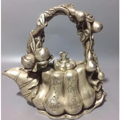 Chinese Copper Carving Plant Statue Peach Gourd Cucurbit Pumpkin Healthy Happy Fengshui Home Decoration Gift