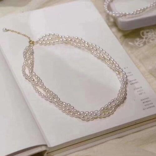 Hot sell luxury real pearl jewelry 3 rows high quality natural white real pearl choker necklace with extension gift girl