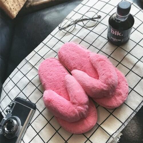 Lucyever Winter Women House Slippers Faux Fur Warm Shoes Woman Slip on Flats Female Slides Comfortable Indoor Cotton Slippers