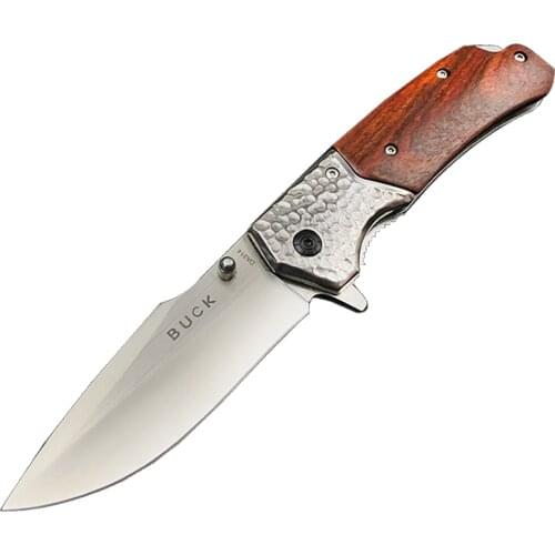 DuoClang Mountaineering Multi-purpose Folding Blade Knife Wooden Handle Self-Defense Knife for Outdoor Trips
