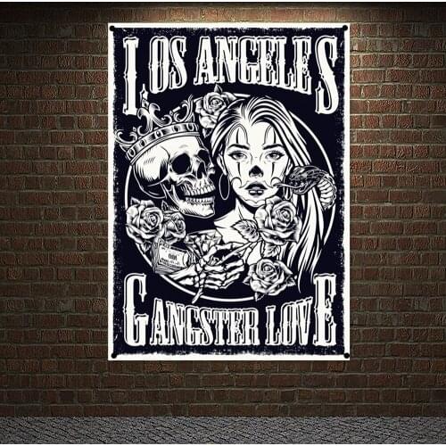 Monochrome Chicano Tattoo Style Vintage Poster Wall Hanging Skull Art Banners Flags Wall Hanging Mural Canvas Painting Tapestry