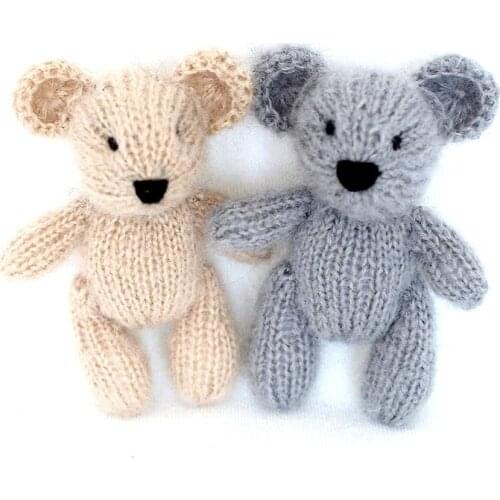 Soft Beige Mini Knitted Teddy Crochet Newborn Bear Toy Baby Animal Photo Props Stuffed Teddy Baby Christmas Animal Infant Prop