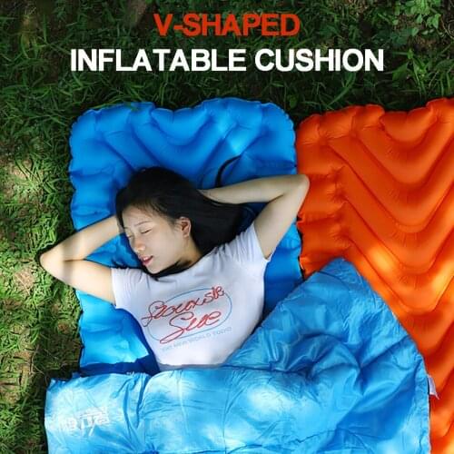 V Shaped Inflatable Mattress Ultralight Sleeping Pad Portable Single Camping Mat Air Camping Mattress Folding Bed Travel Mat